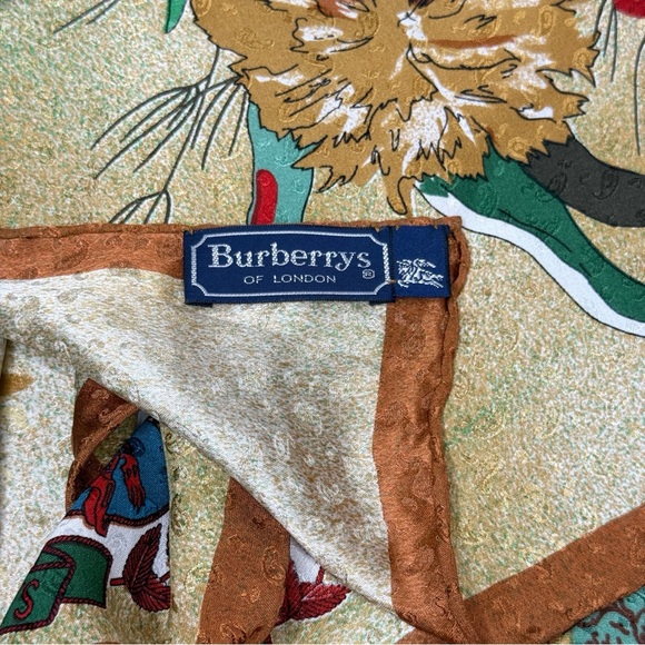 Vintage BURBERRYS Burberry Floral Knight Silk Scarf Bold Print 38” x 38” - Picture 12 of 13